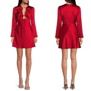 Gianni Bini Raini Red Satin Long-Sleeve Keyhole Mini Dress Size S